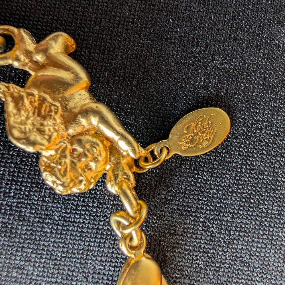 **RARE** Kirks Folly Cherub Panel Link Gold Vintage Collectable Charm Bracelet - Picture 6 of 12